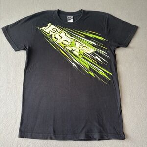 Vintage Fox Racing T-Shirt Mens M Black Green Y2K Motocross Biker BMX Grunge Tee